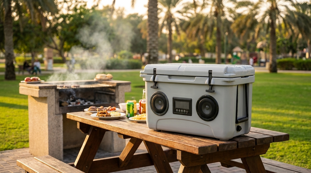 NooMii ColdBeats 45 Bluetooth cooler at a UAE park BBQ