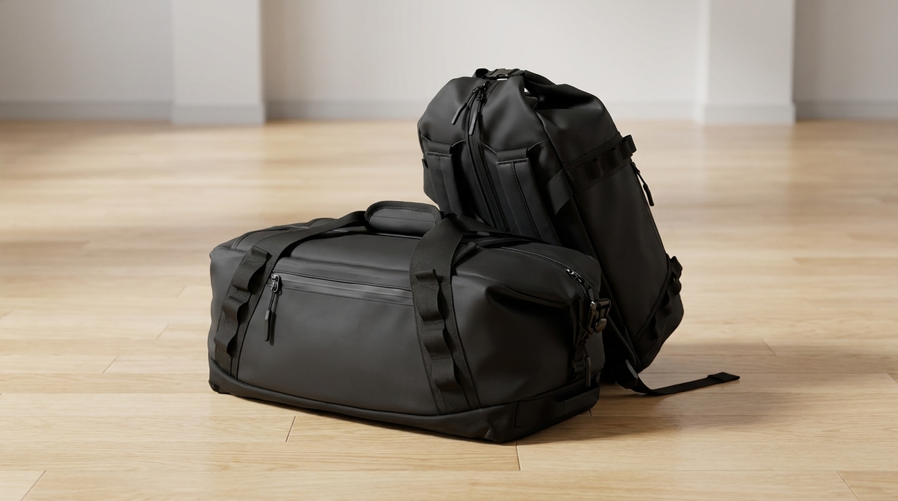 NooMii 2-in-1 gym bag shown as duffel and backpack