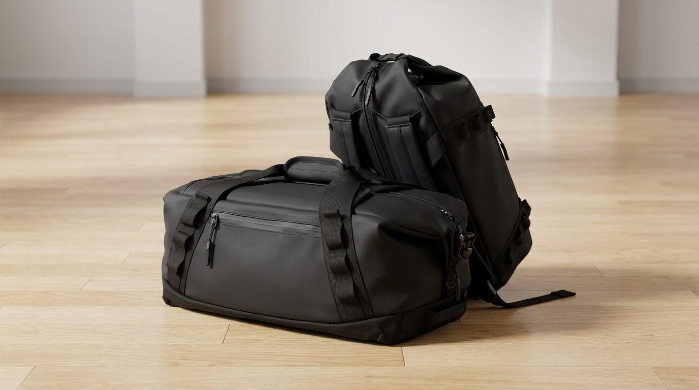 NooMii 2-in-1 gym bag shown as duffel and backpack