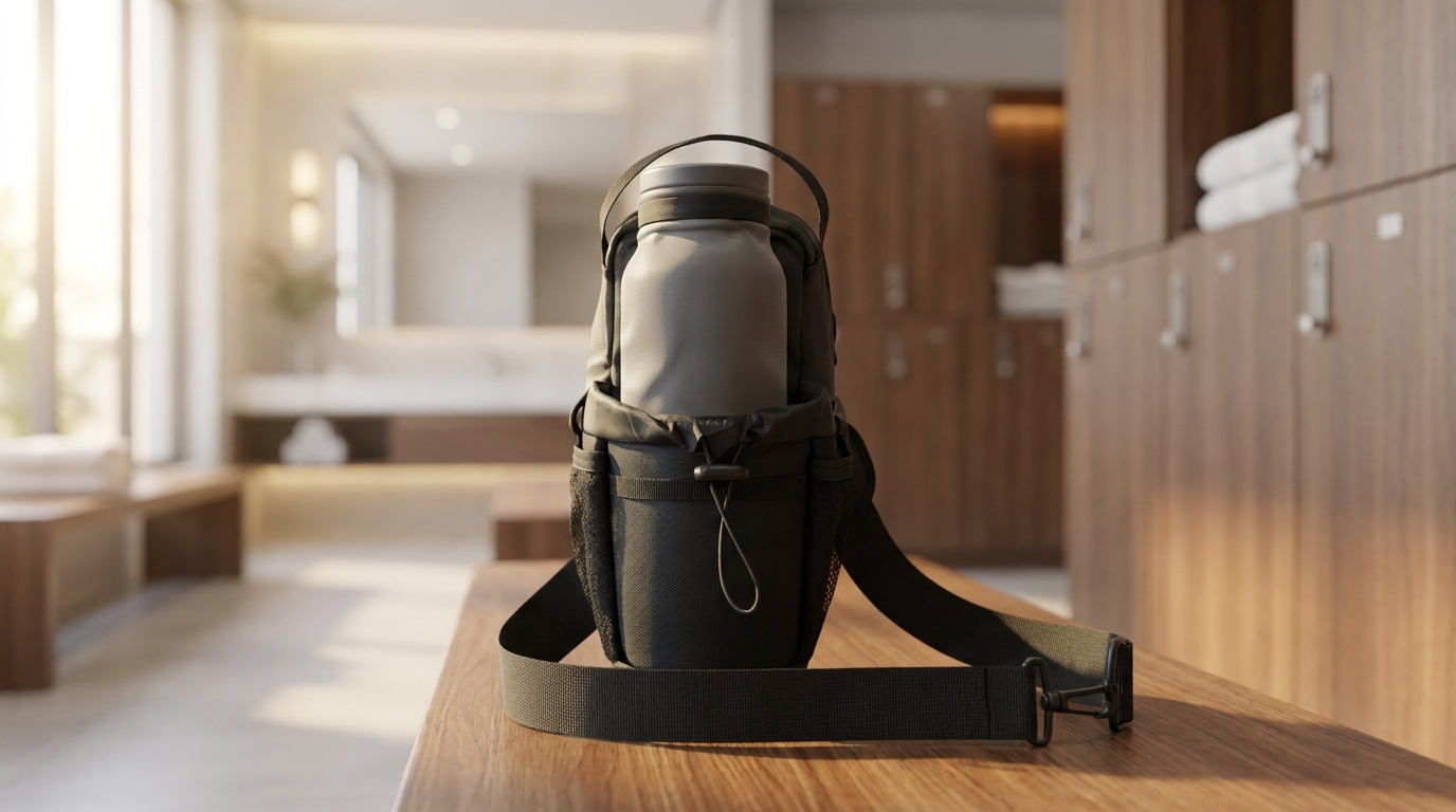 NooMii compact gym bag in a gym locker room