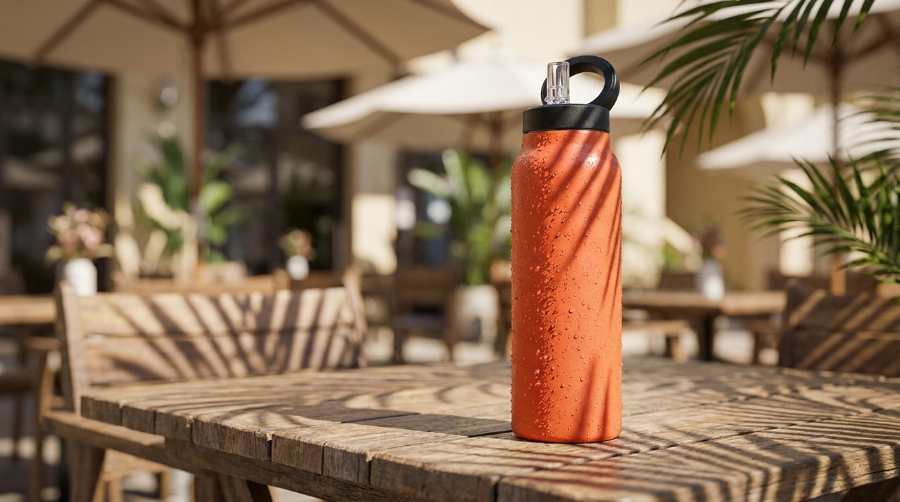NooMii 800ml insulated bottle on a sunny UAE table