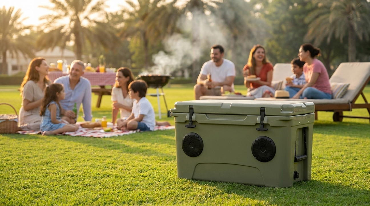 NooMii ColdBeats 65 cooler at a UAE family park BBQ