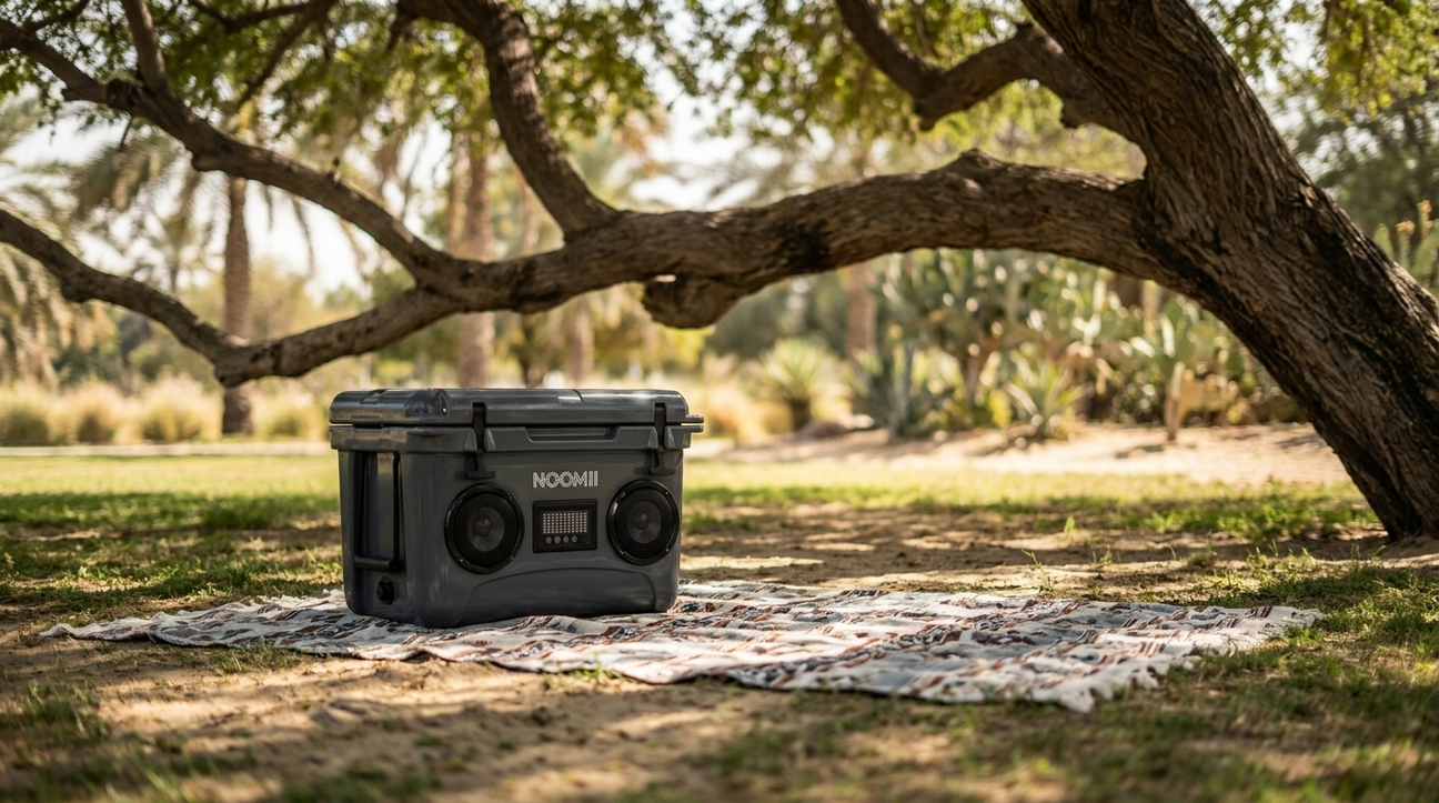 NooMii ColdBeats 35 compact cooler on a park picnic blanket