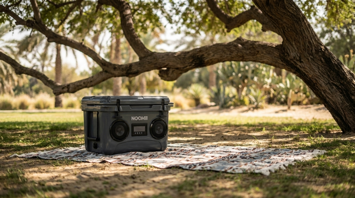 NooMii ColdBeats 35 compact cooler on a park picnic blanket