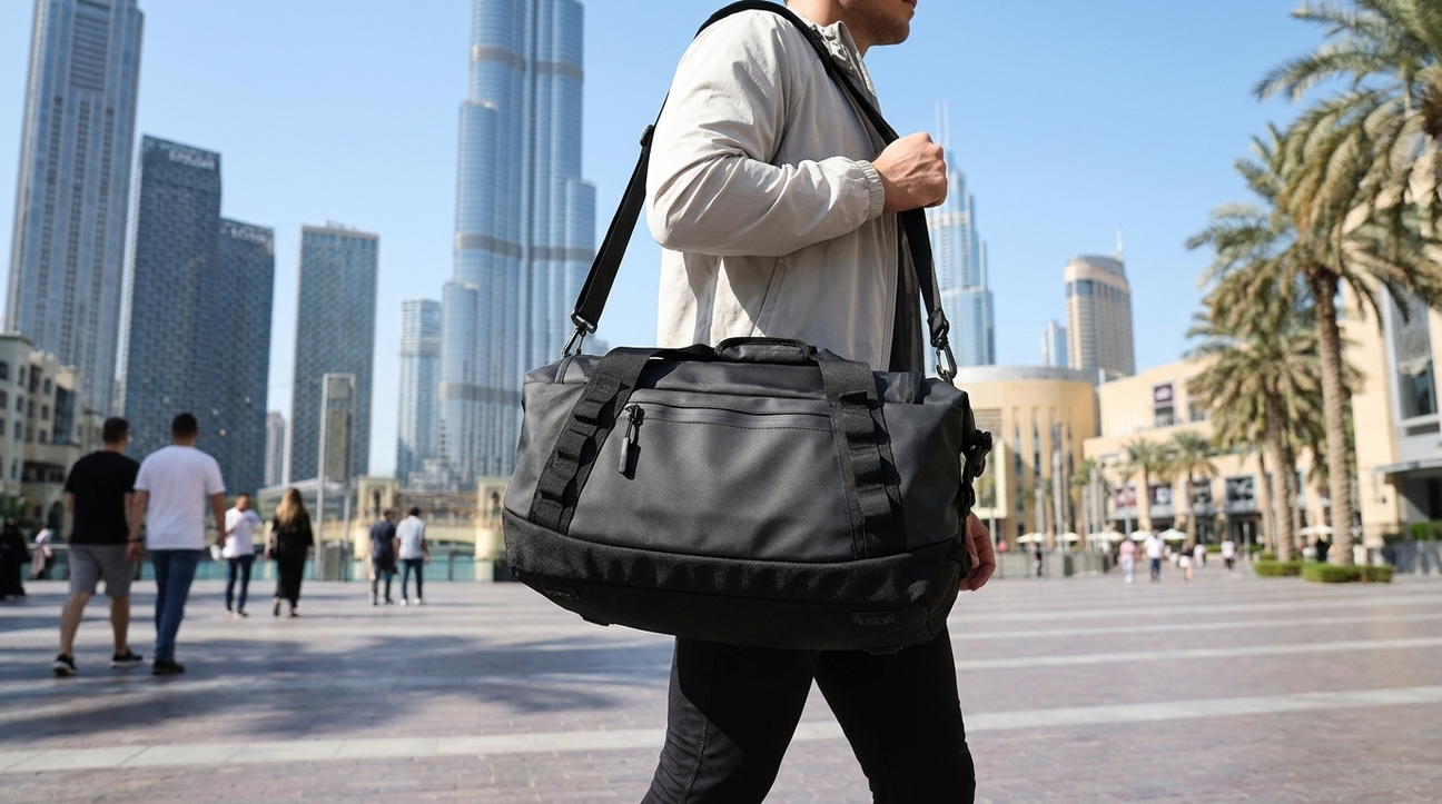 NooMii 2-in-1 gym bag carried on a Dubai street