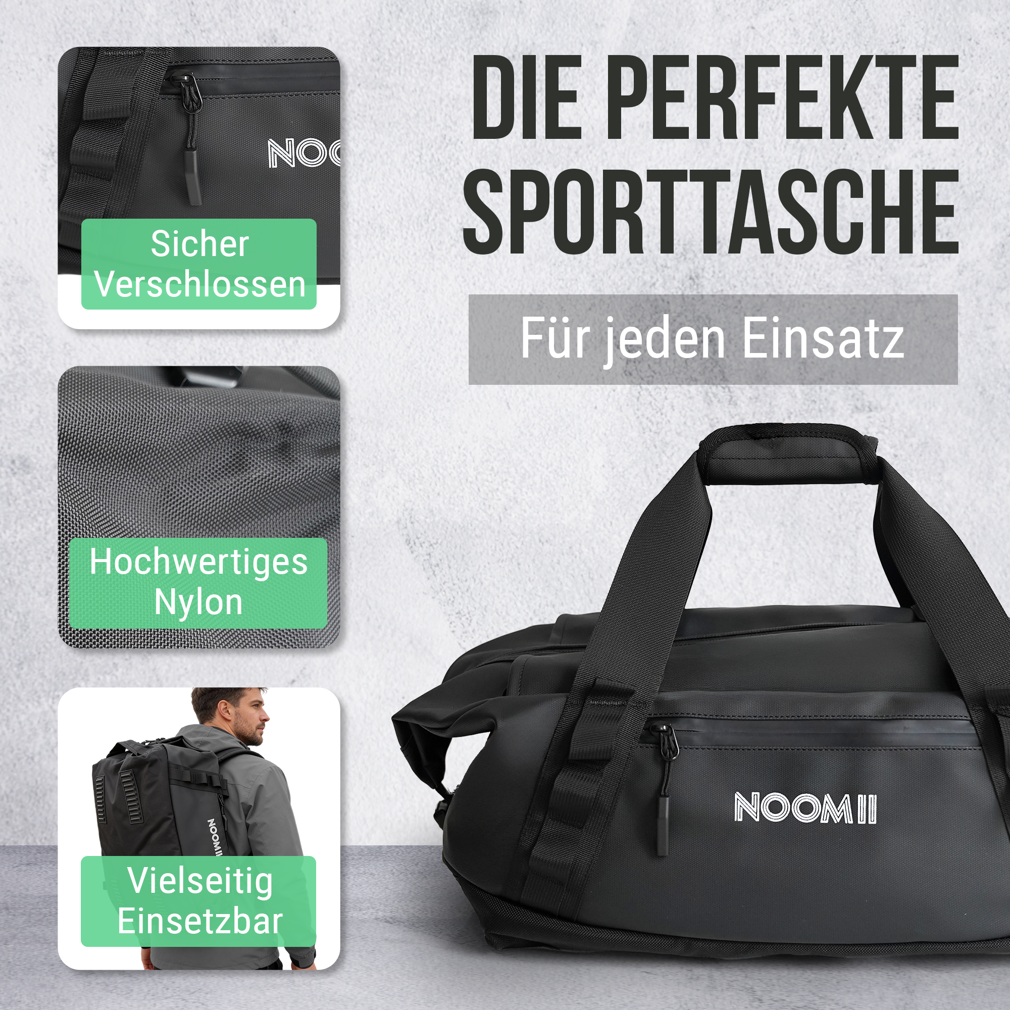 Front view of the NooMii 2-in-1 gym and travel bag