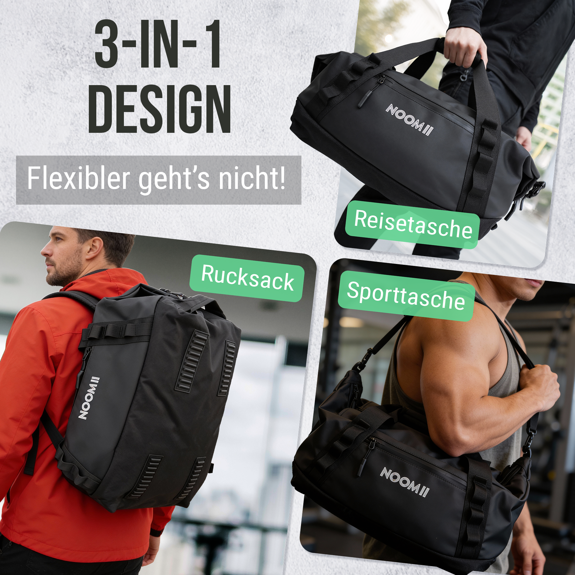 Separate wet compartment in the NooMii 2-in-1 gym bag