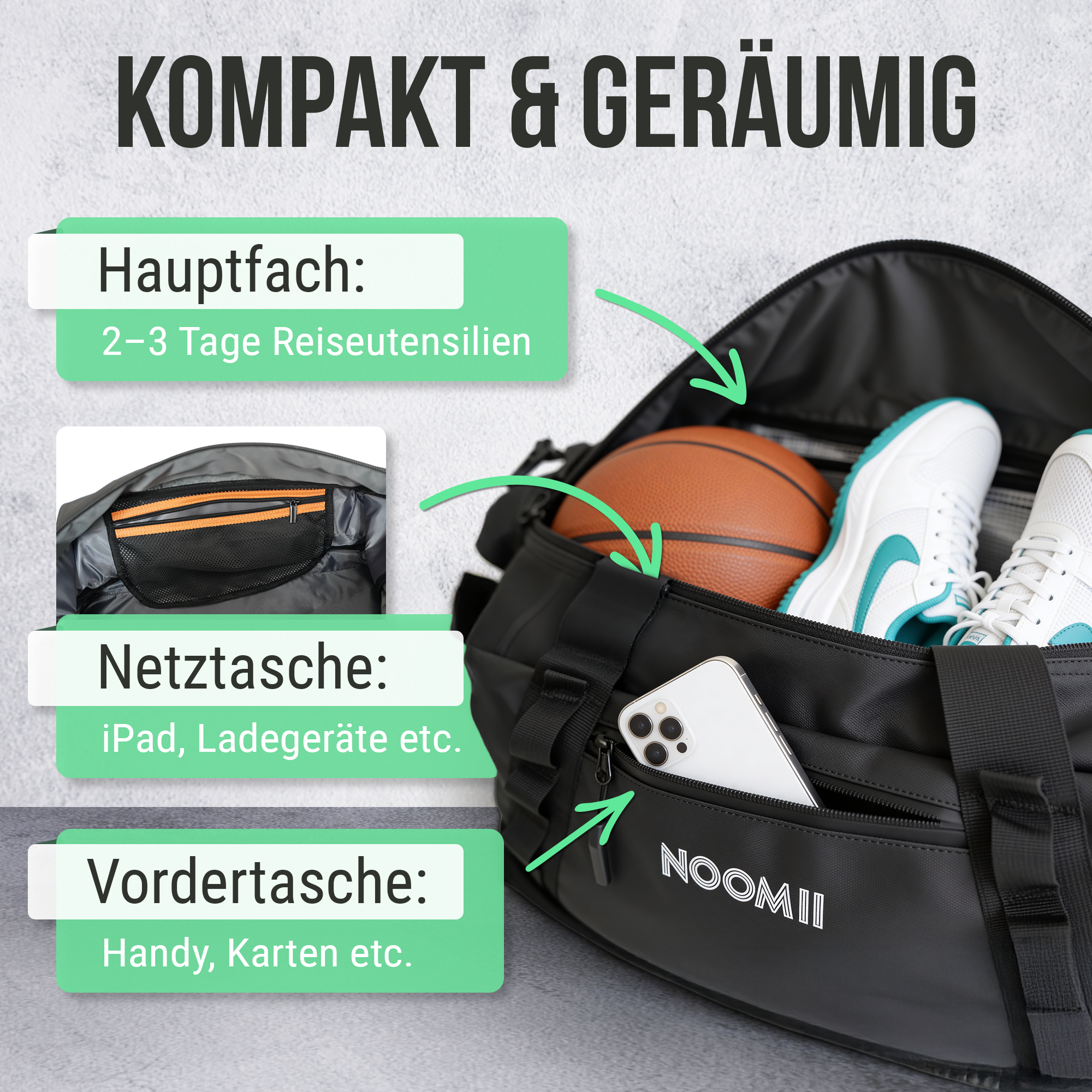 NooMii 2-in-1 bag used for a weekend trip