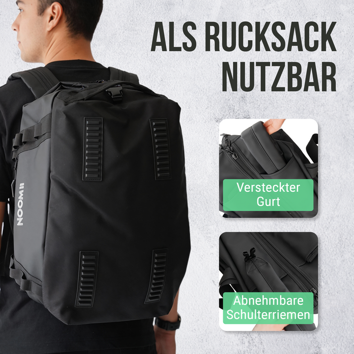 Adjustable backpack straps on the NooMii 2-in-1 gym bag