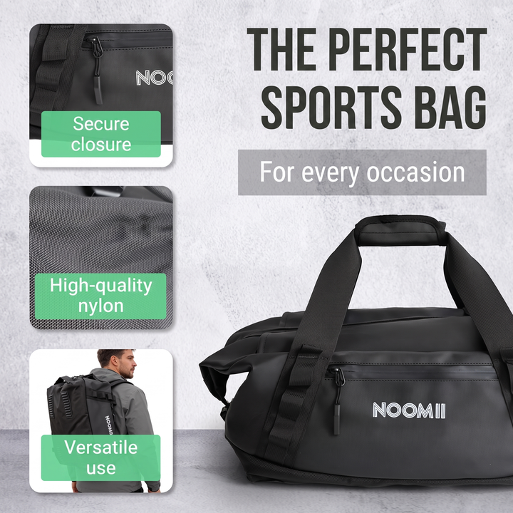 Front view of the NooMii 2-in-1 gym and travel bag