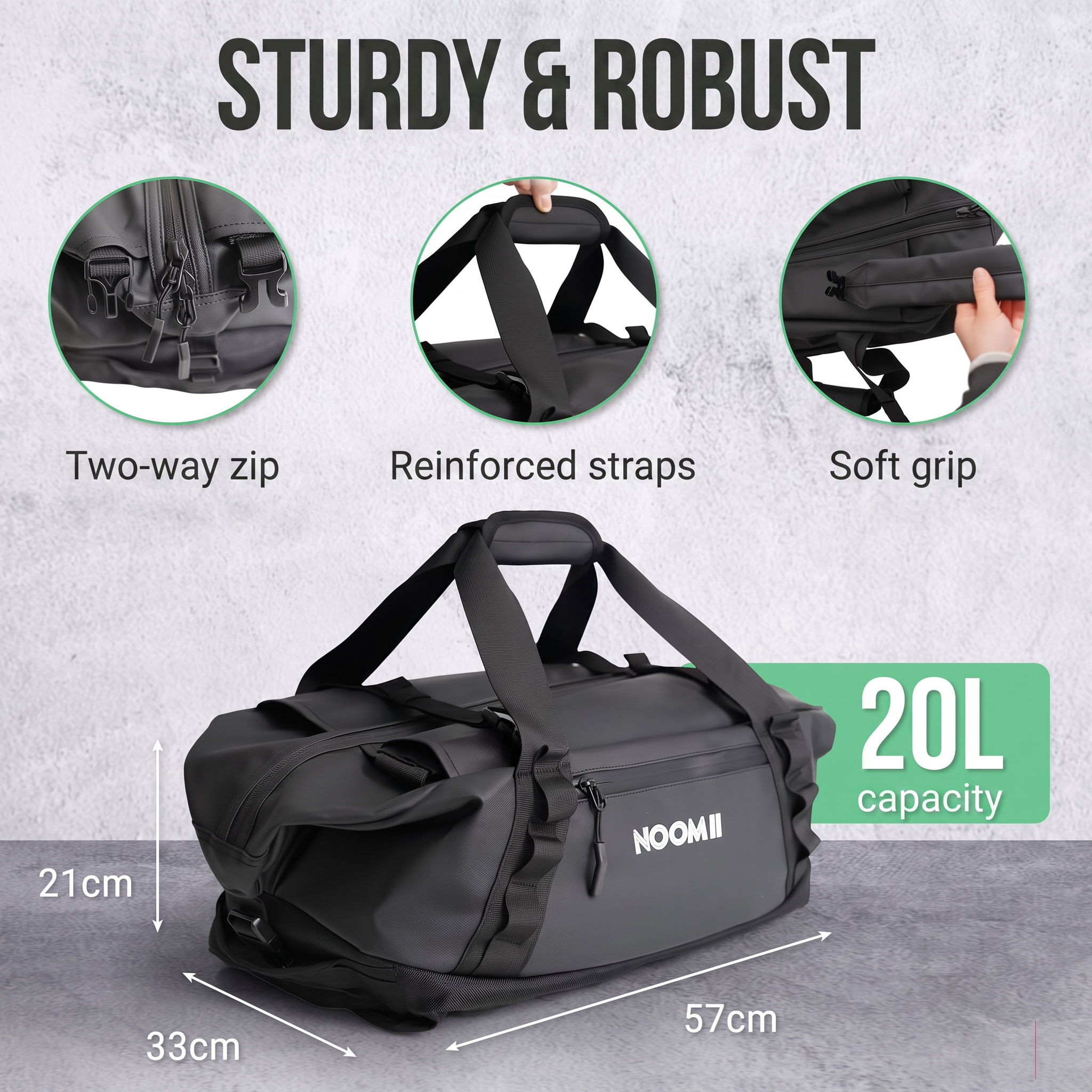 Organised interior storage in the NooMii gym and travel bag