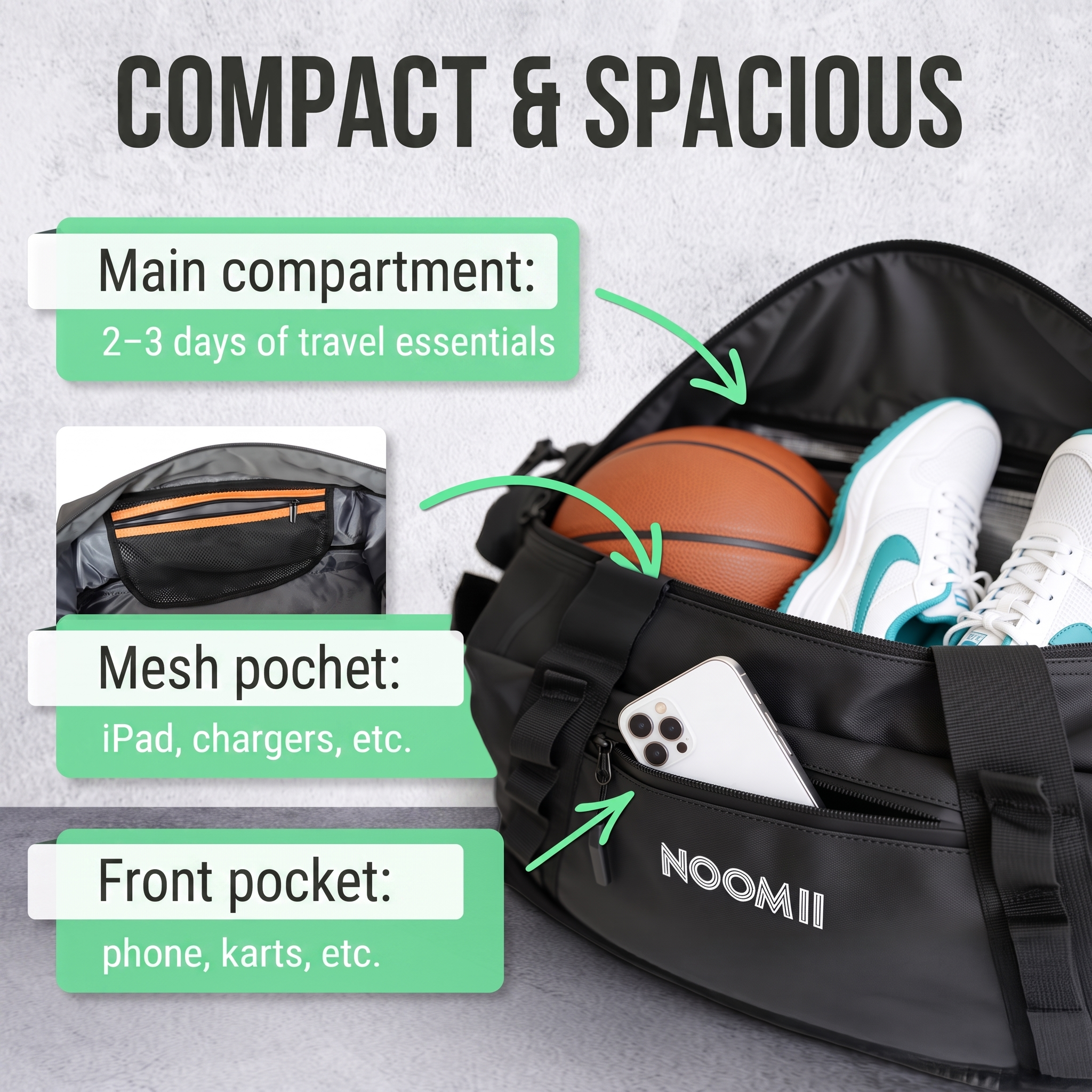 NooMii 2-in-1 bag used for a weekend trip