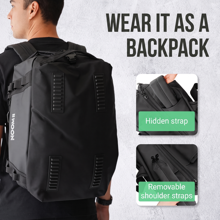 Adjustable backpack straps on the NooMii 2-in-1 gym bag