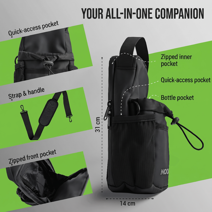 Storage compartments in the NooMii compact gym bag