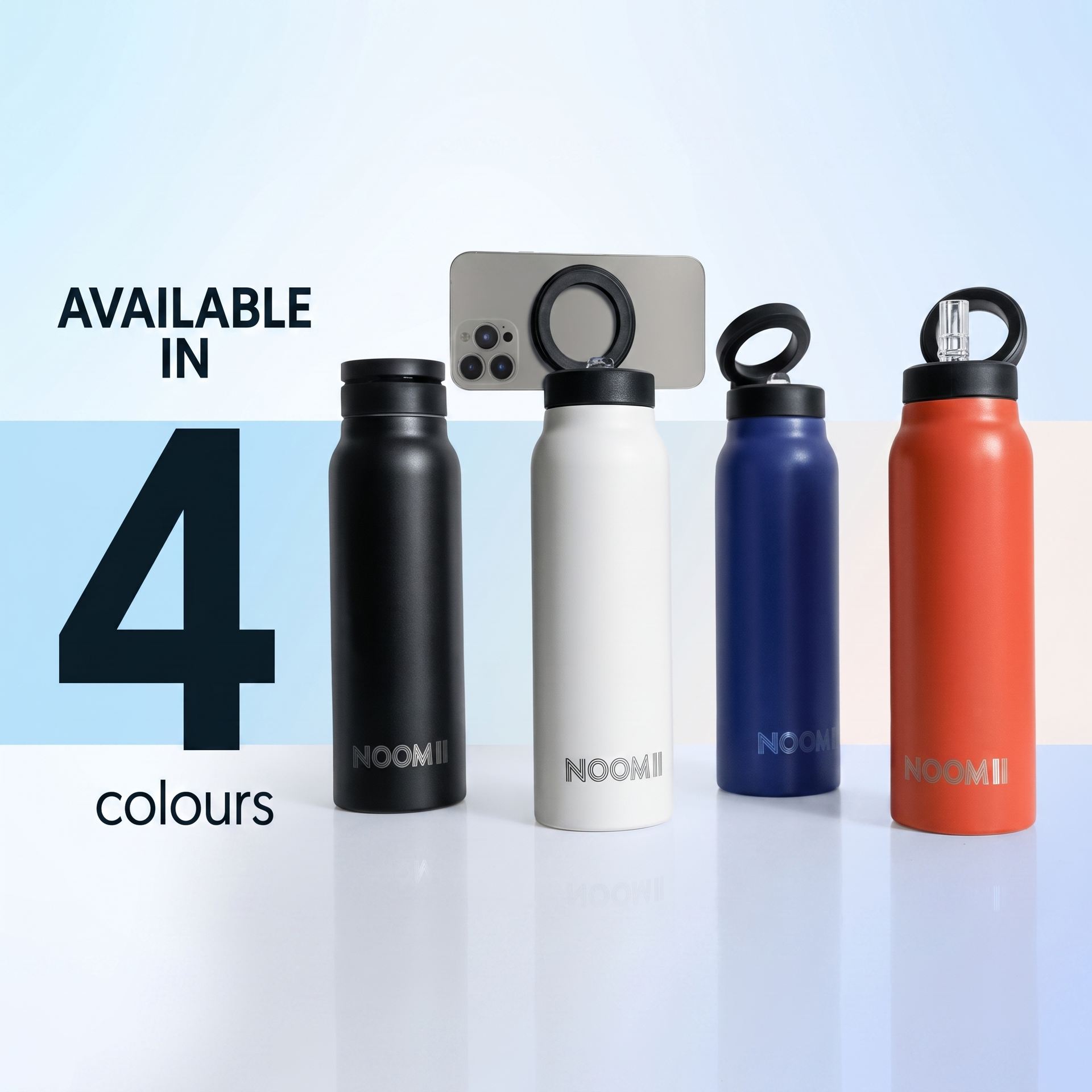 NooMii 800ml insulated stainless-steel bottle with phone holder
