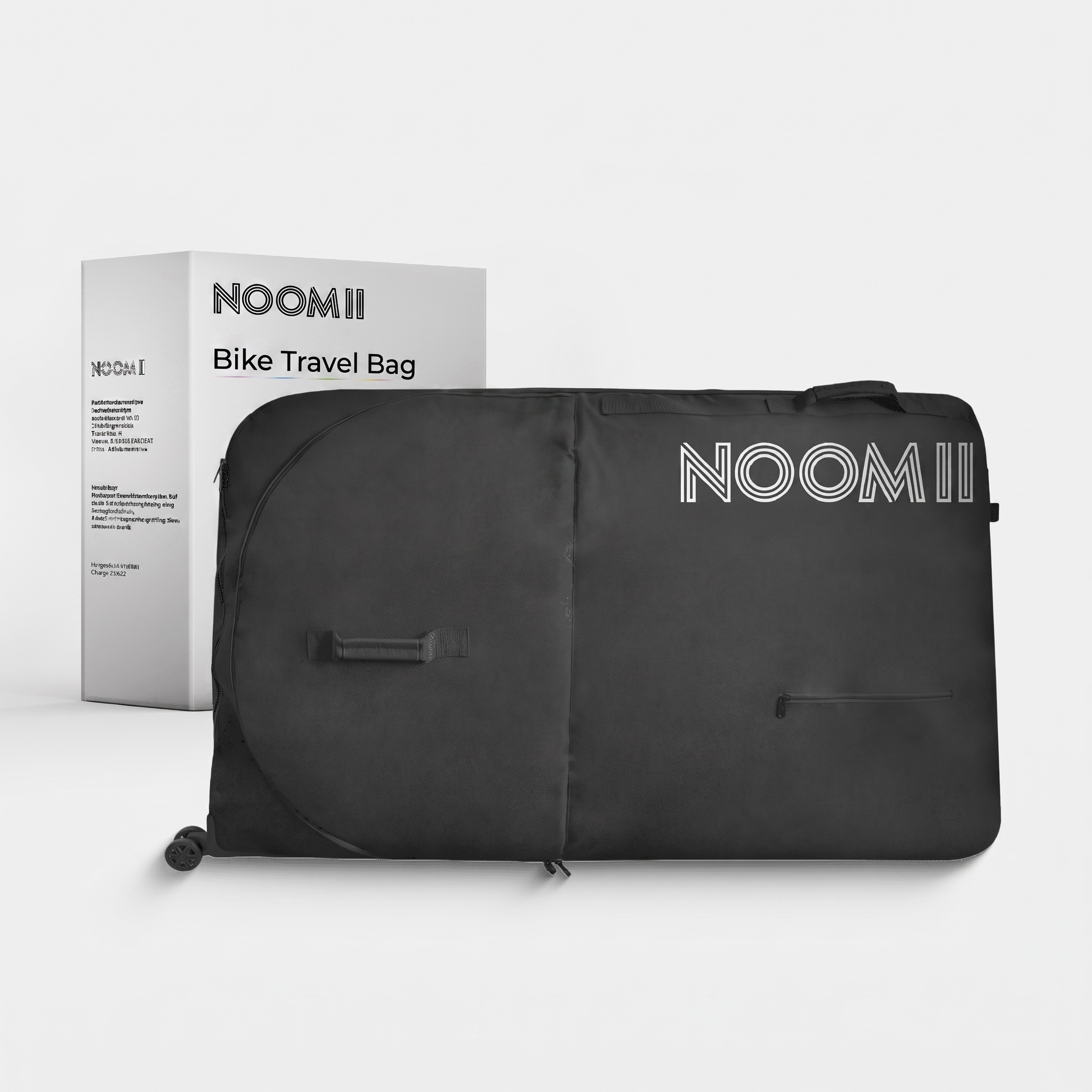 NooMii wheeled bike travel bag measuring 128 × 78 × 25 cm