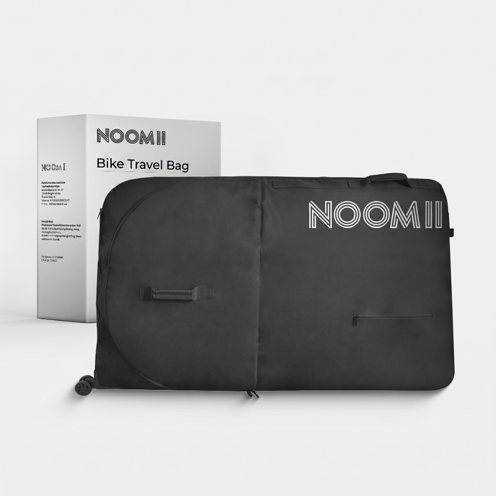 NooMii wheeled bike travel bag measuring 128 × 78 × 25 cm