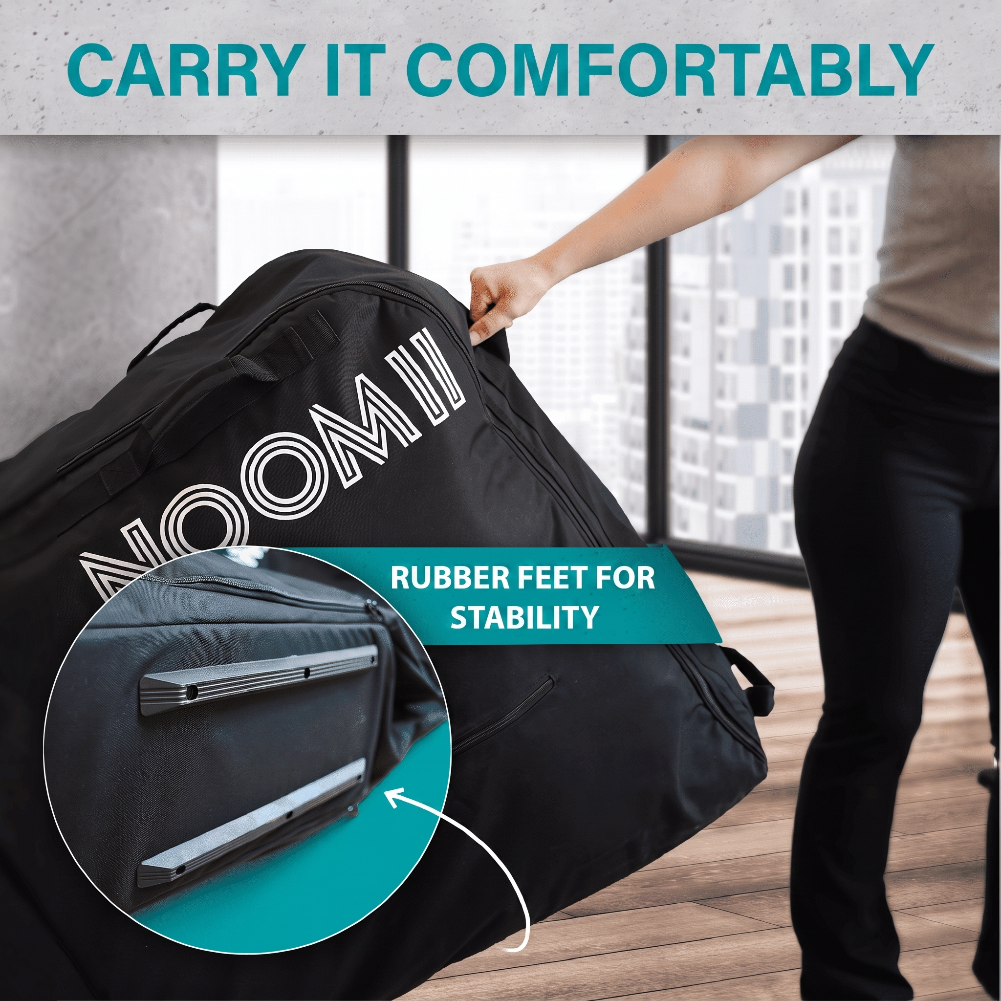NooMii wheeled bike bag prepared for airport travel
