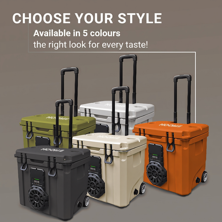 Orange NooMii BeatRoller 35 wheeled Bluetooth cooler