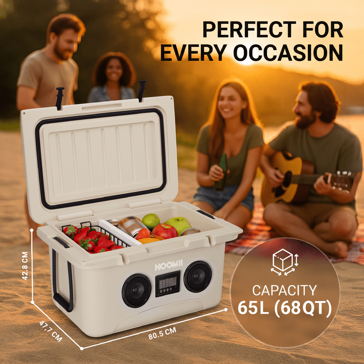 Side view of the NooMii ColdBeats 65 with handle and speaker