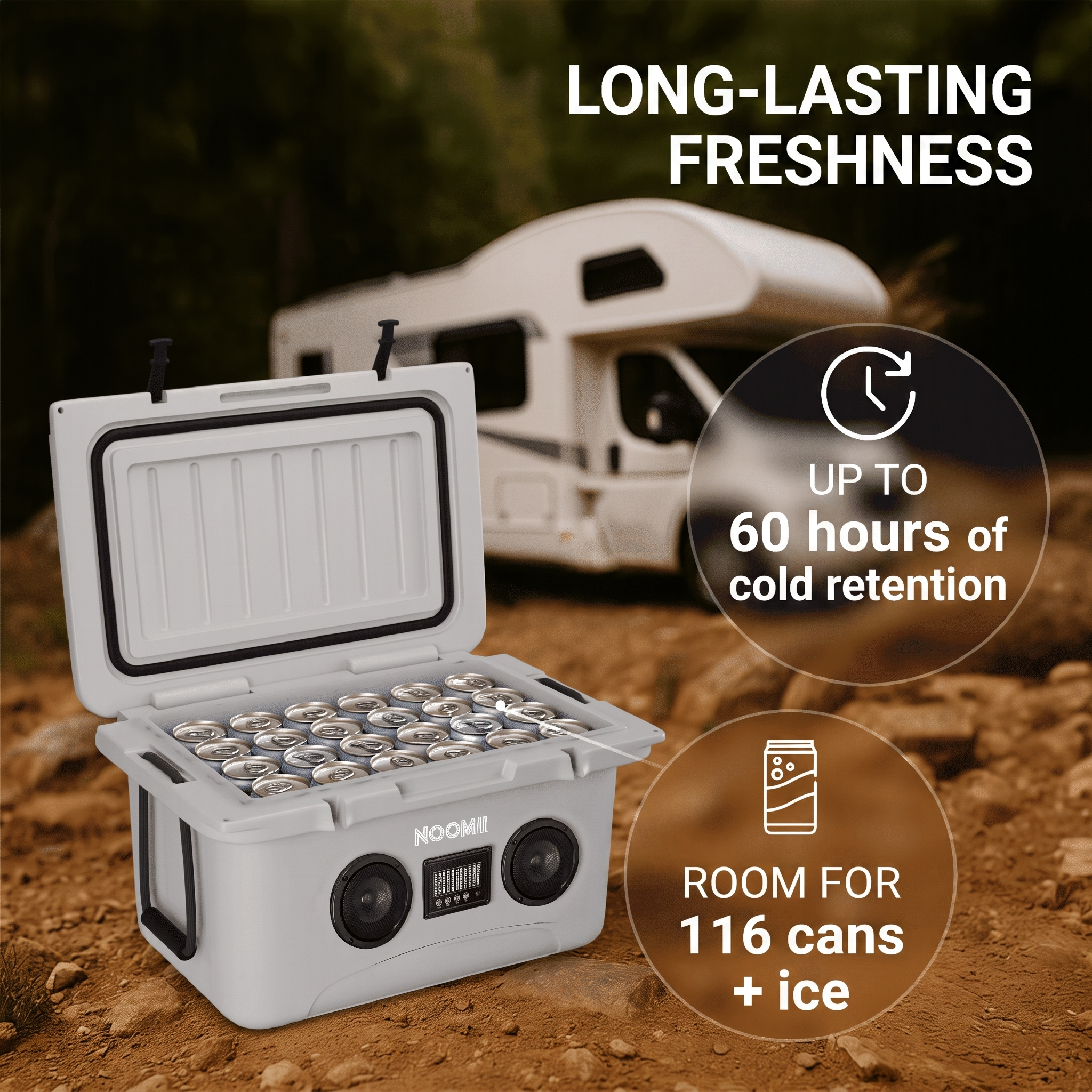 NooMii ColdBeats 65 65L cooler with integrated Bluetooth speaker