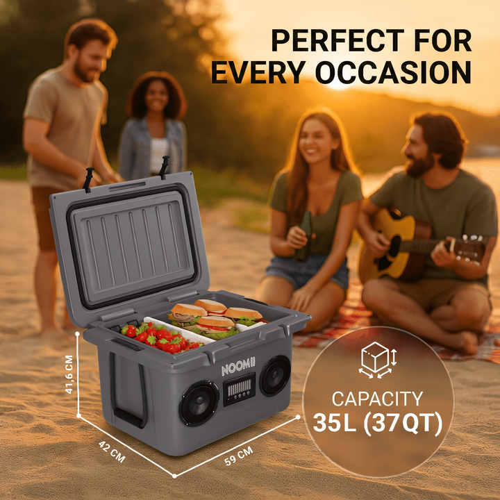 Side view of the NooMii ColdBeats 35 with speaker and carry handle
