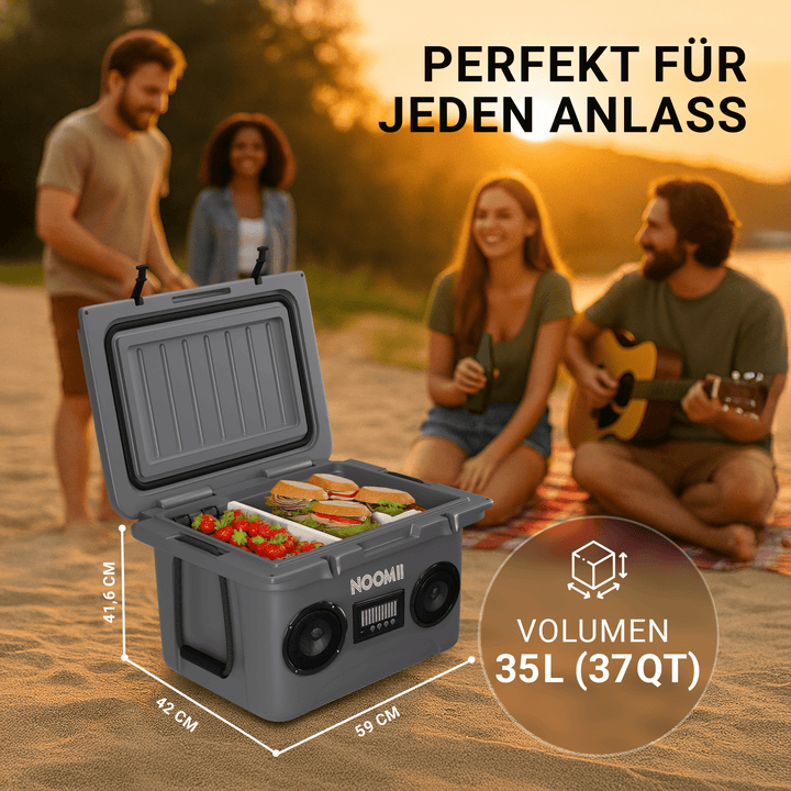 Side view of the NooMii ColdBeats 35 with speaker and carry handle