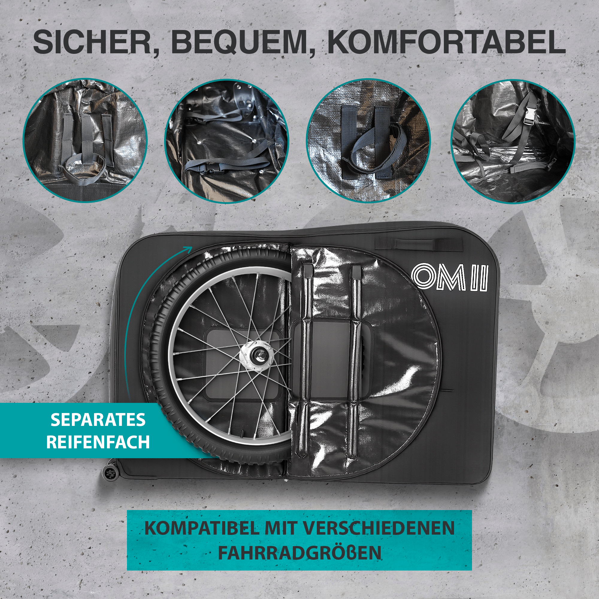 Pull handle and wheels on the NooMii bike travel bag