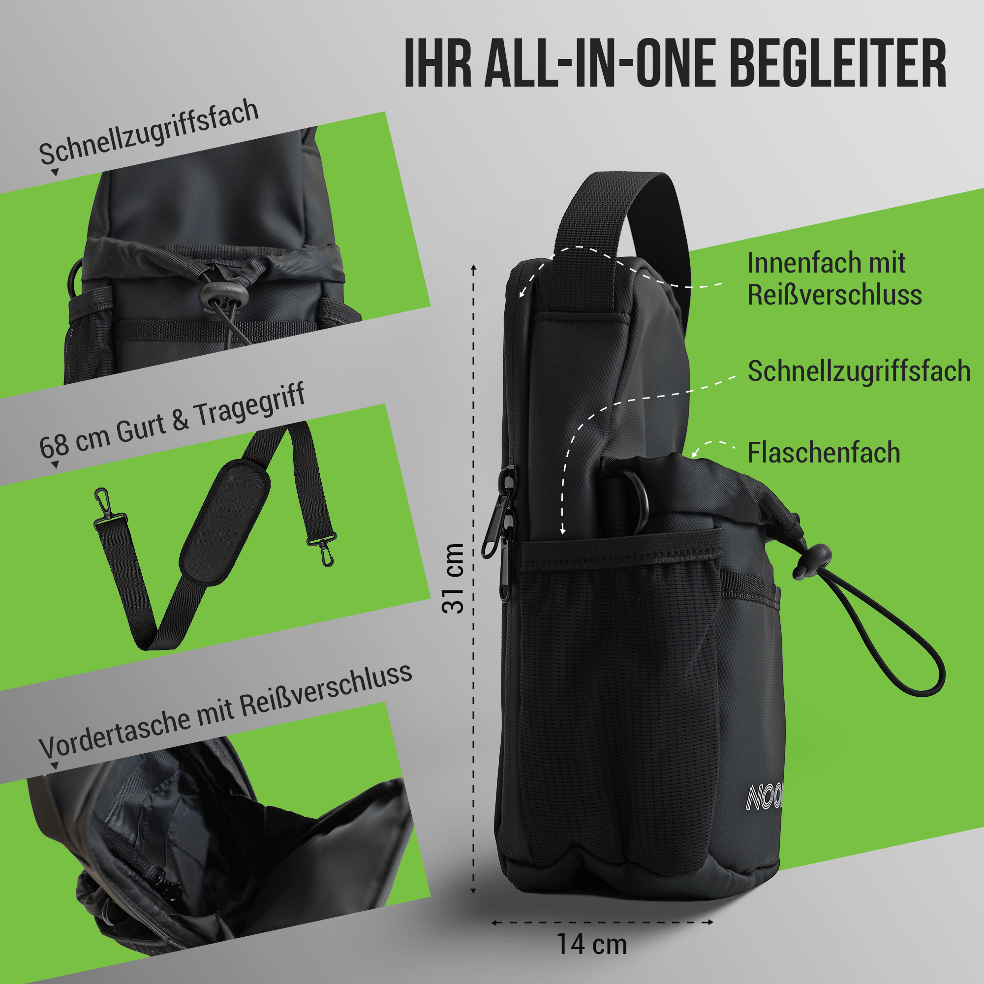 Storage compartments in the NooMii compact gym bag